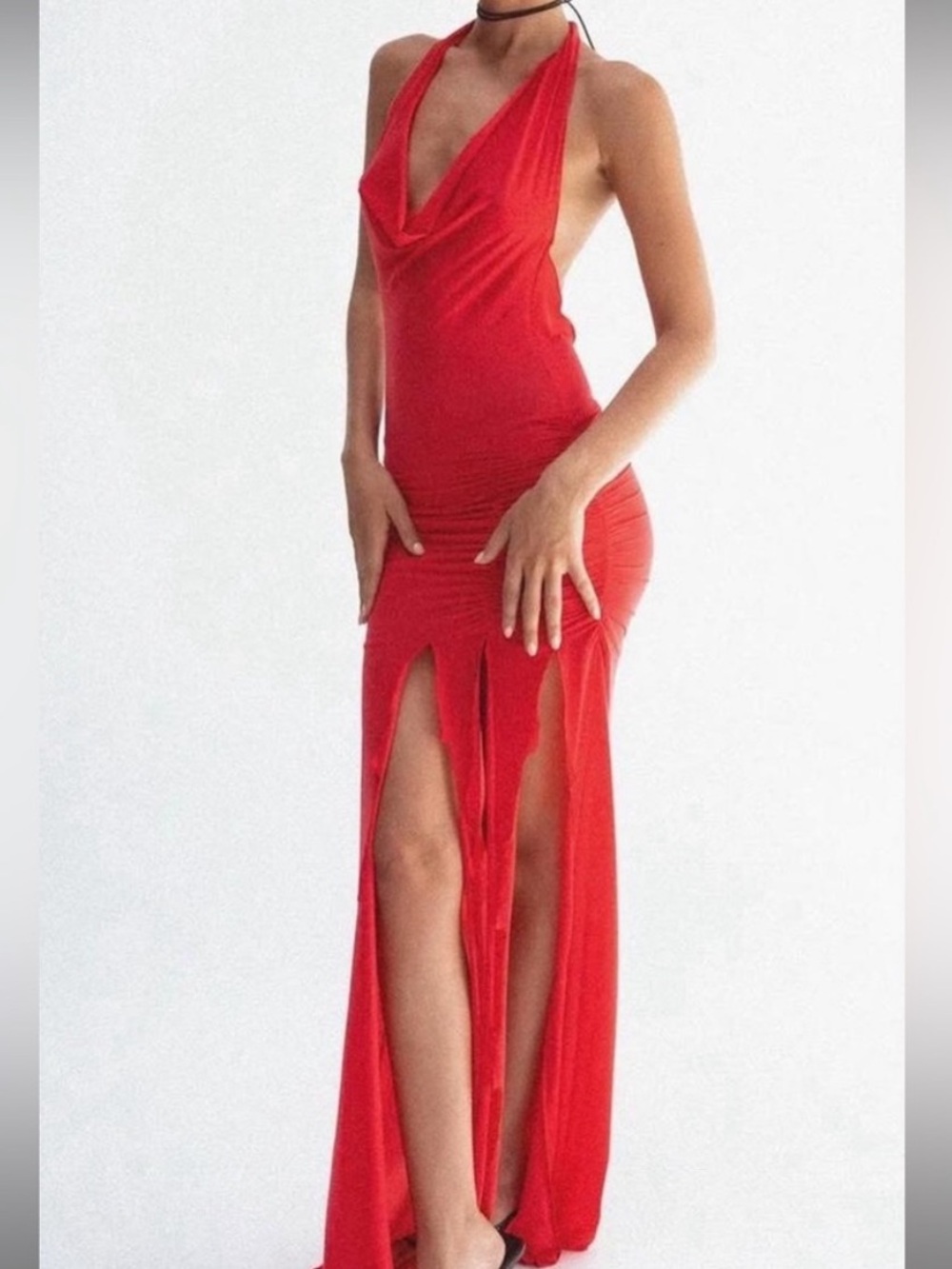 Indah JLO Red Backless Halter Slit Maxi Dress size small like new - Picture 2 of 4
